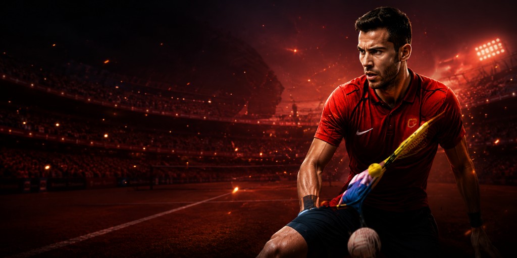 Sports betting and free slots hub — tennis action in a packed stadium at SlotSpin Casino