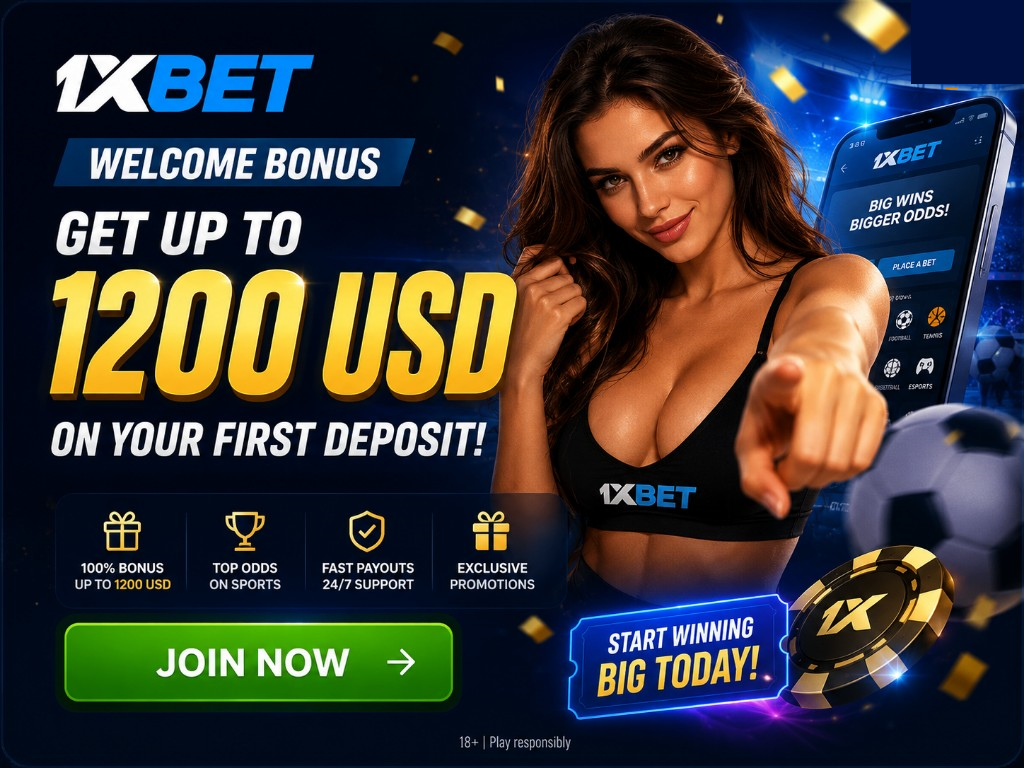 1xBet welcome bonus — get up to 1200 USD on your first deposit. Join now. 18+